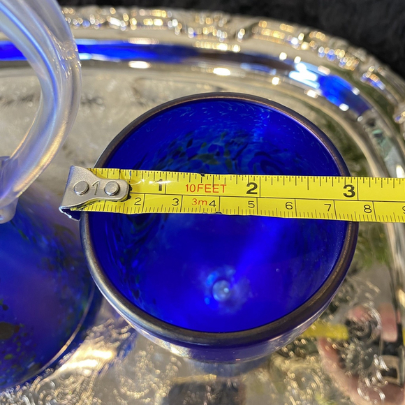 Hand Blown Venetian Italian Art Glass pitcher and glasses set Blue Color signed - Picture 13 of 14